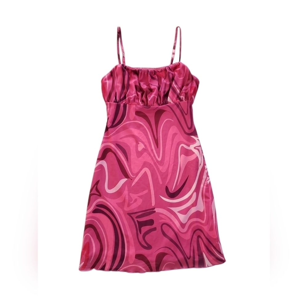 Princess Polly Pink Swirl Y2K Style Spaghetti Strap Dress Size 2